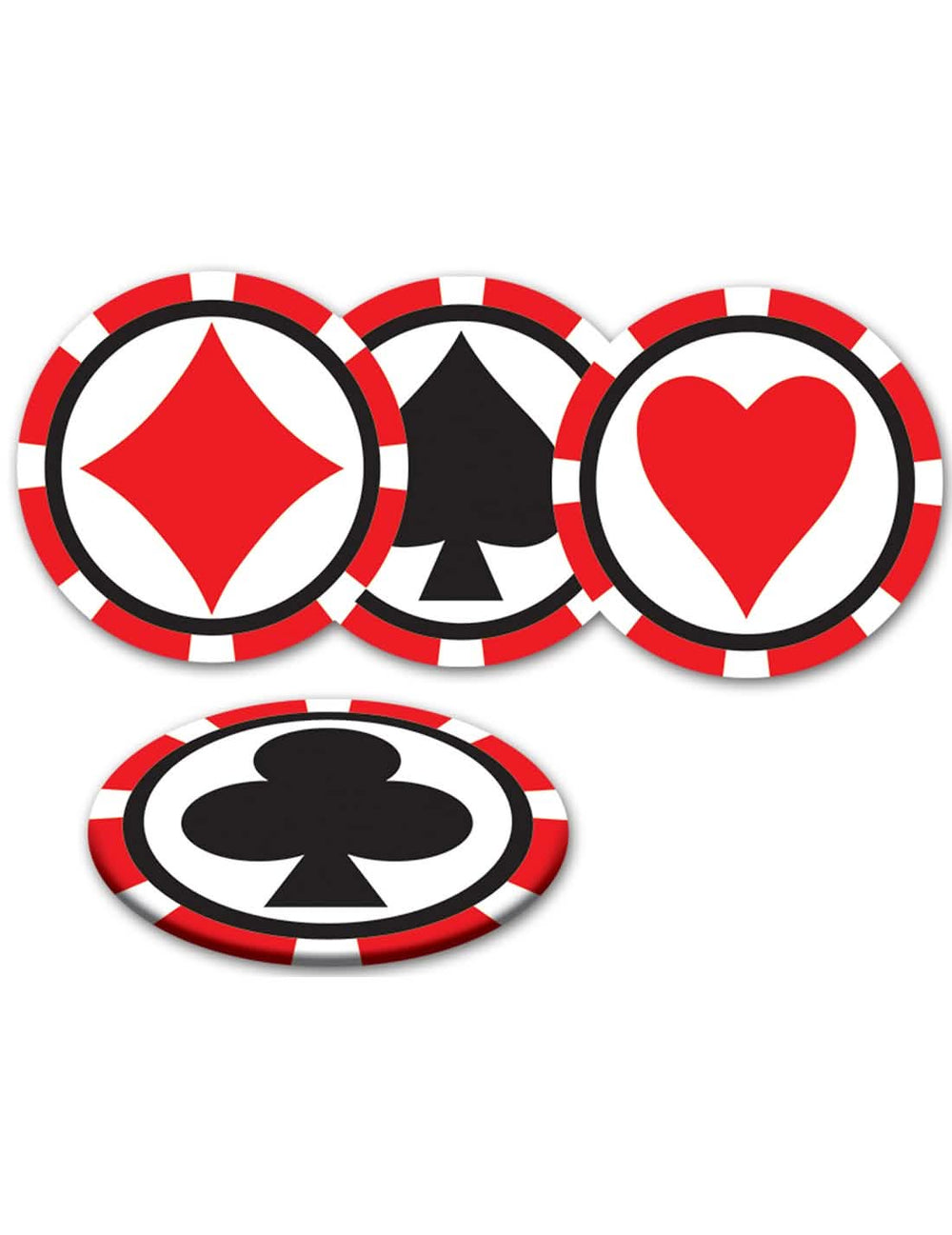 Onderzetters casino met chipmotief voor feest, rood en wit