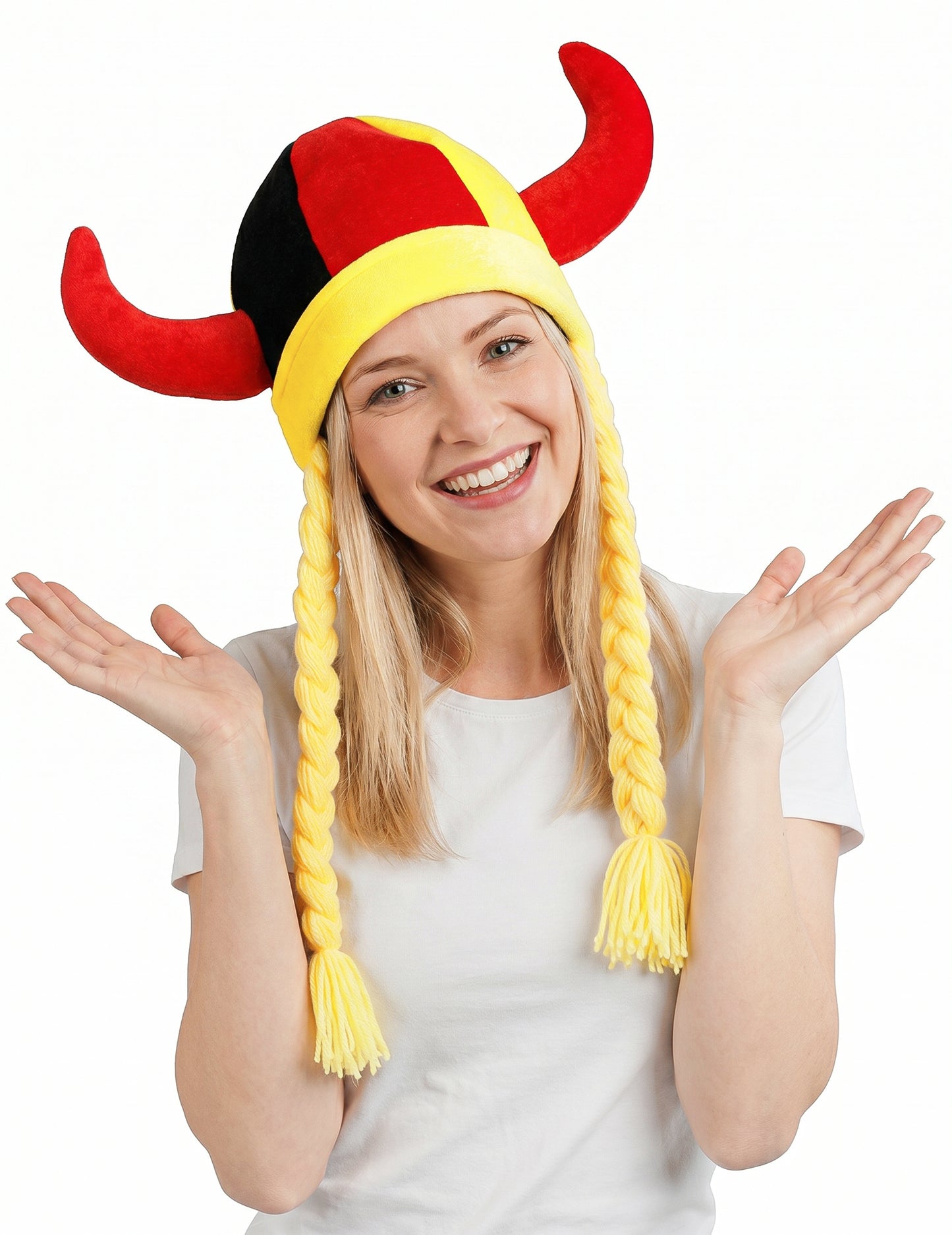 Casque en tissu avec cornes et tresses supporter Allemagne