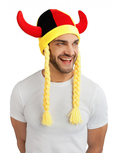 Casque en tissu avec cornes et tresses supporter Allemagne