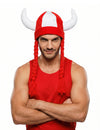 Casque en tissu avec cornes et tresses supporter blanc et rouge