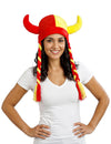 Stoffen hoofdband met hoorns en vlechten, supporter, rood en geel, Spanje