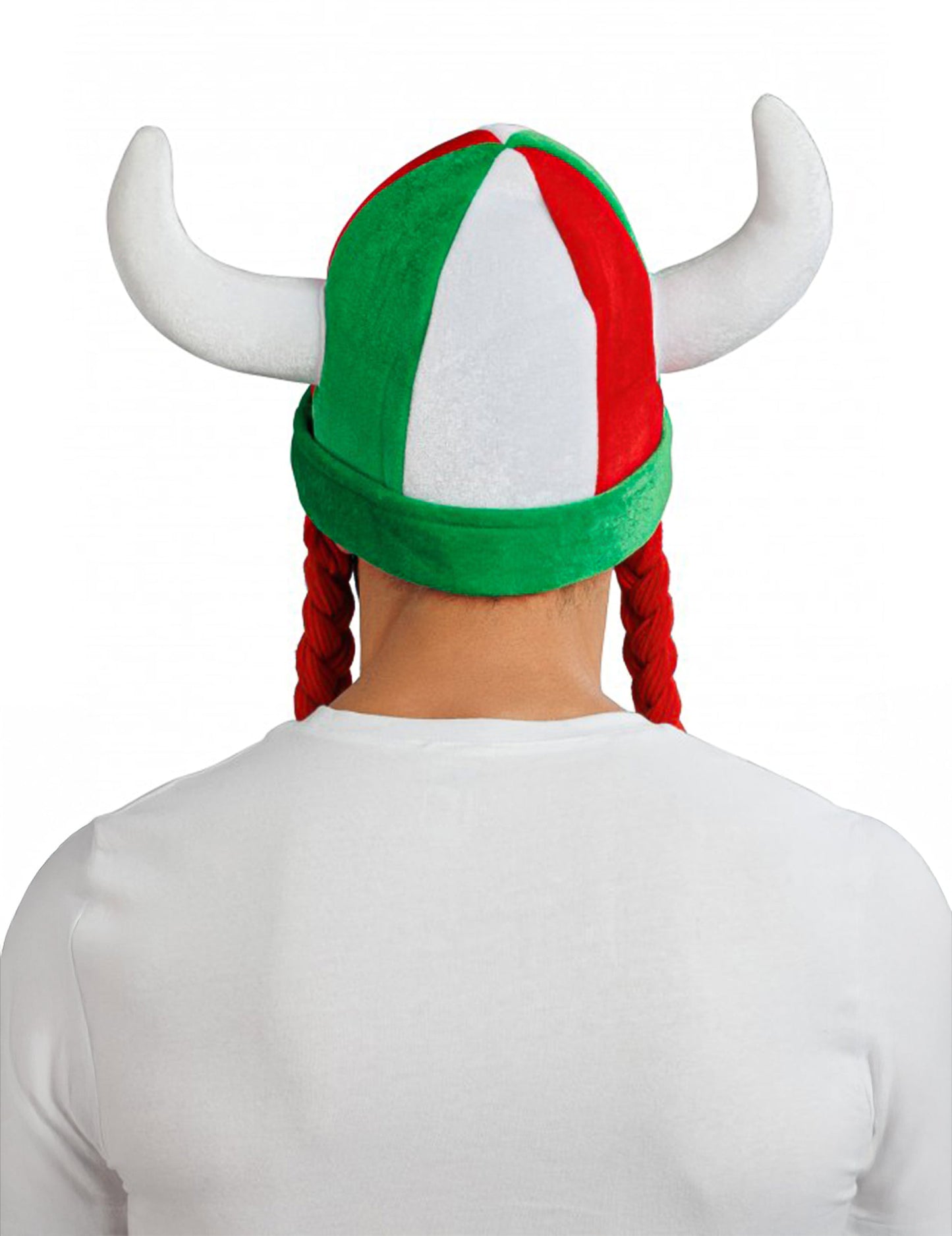 Stoffen helm met hoorns en vlechten voor supporter groen wit rood Italië
