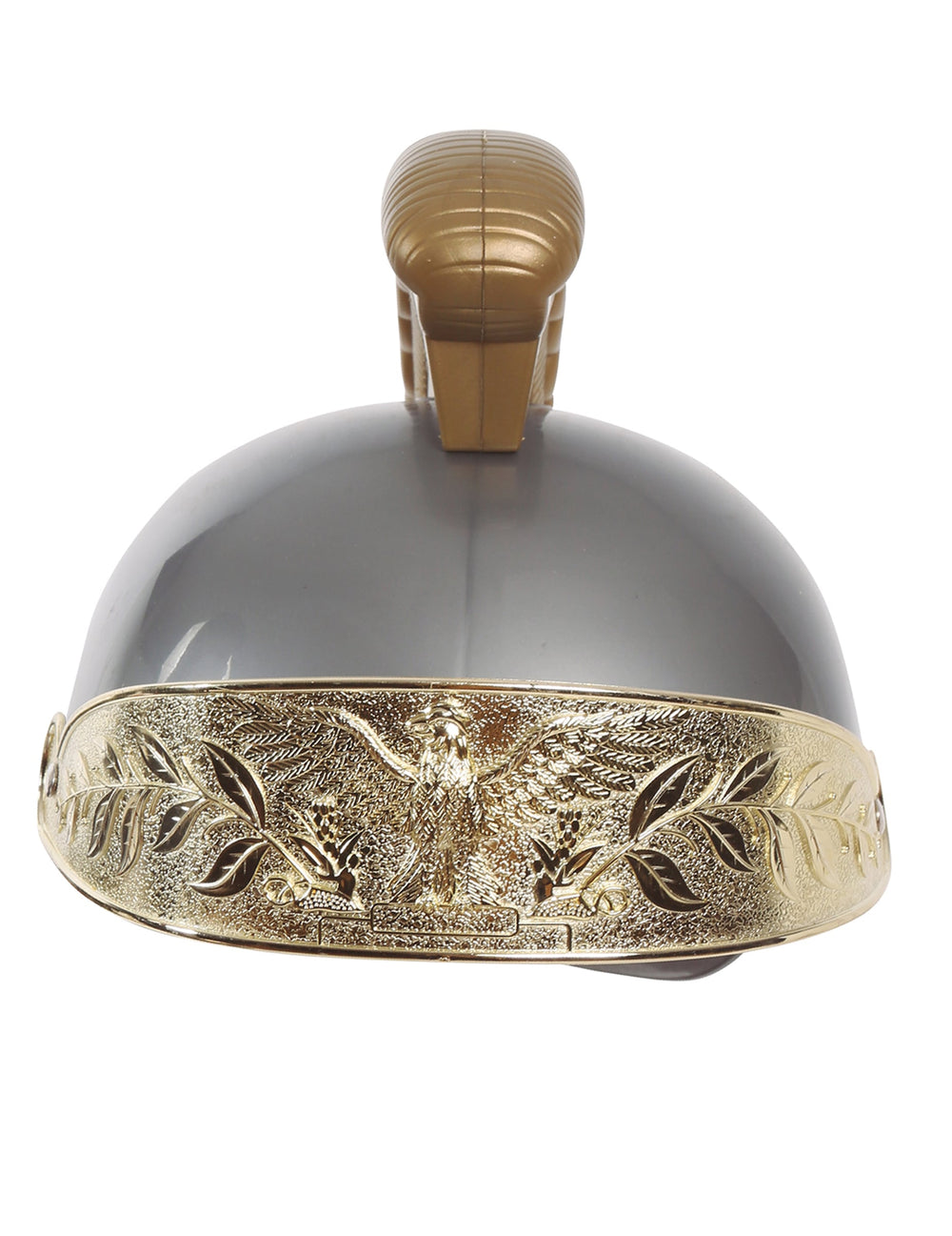 Détail des gravures d'aigle et de lauriers du casque romain pour enfant