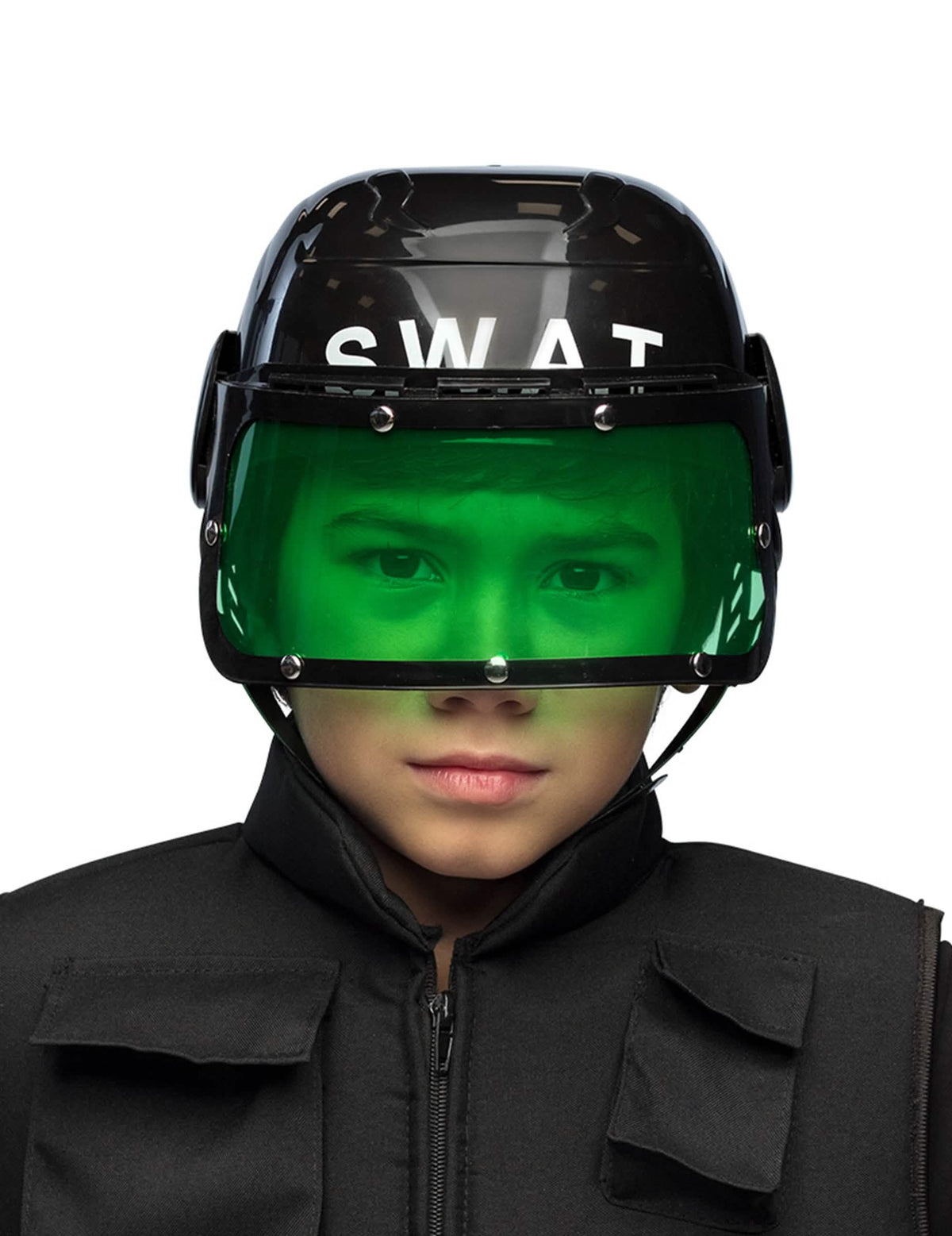 SWAT-helm voor kinderen zwart met groene vizier