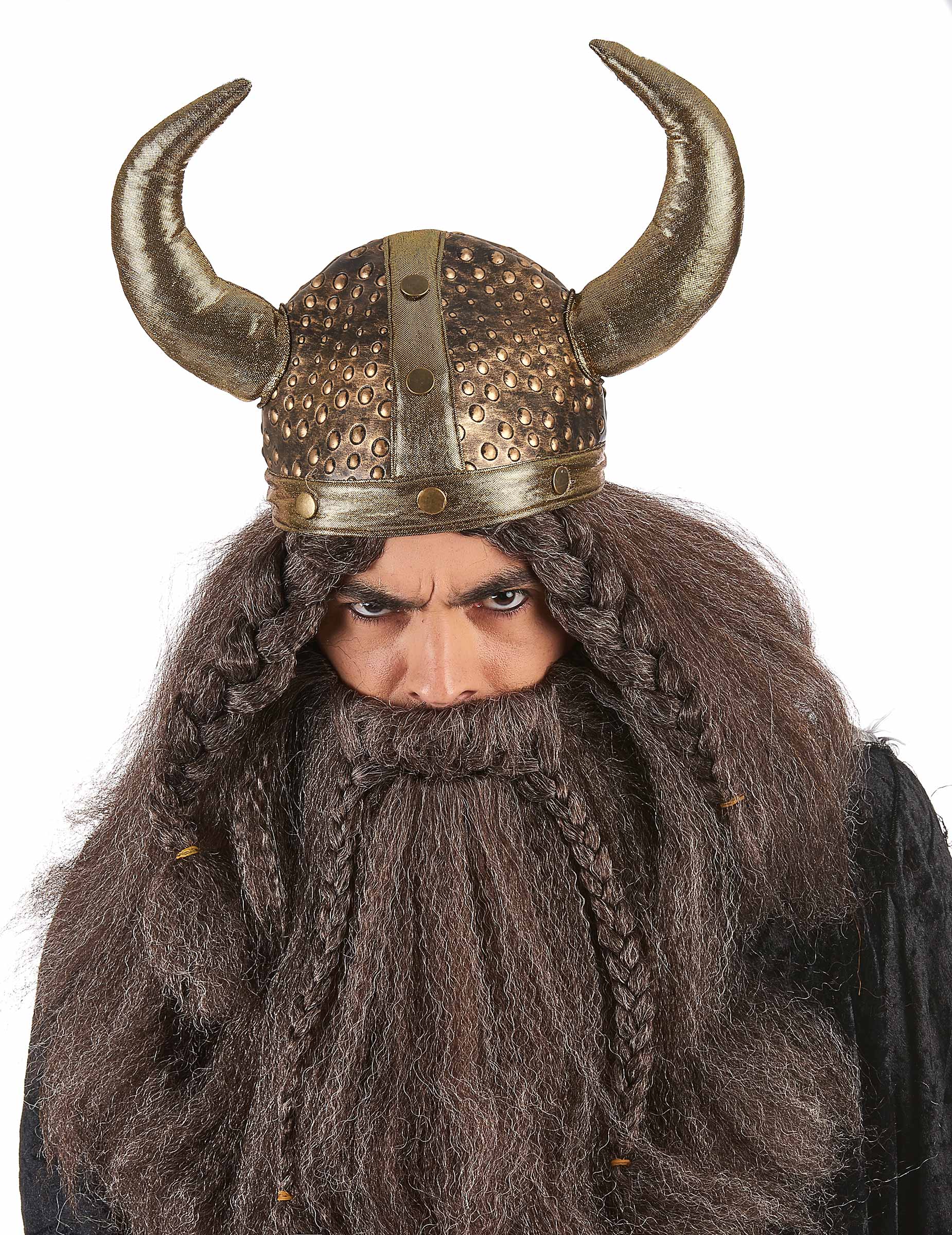 Casque viking pour adulte souple métallisé bronze avec cornes
