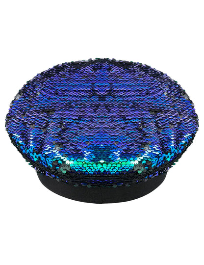 Vue de dessus de la casquette à sequins réversibles