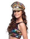 Casquette arc en ciel avec clous pour adulte multicolore à paillettes