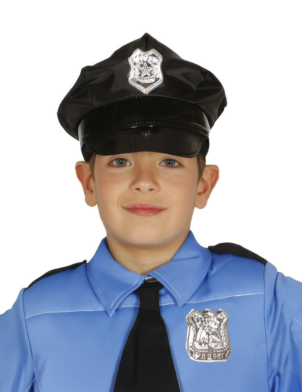 Zwarte politiepet voor kinderen met zilver / grijs insigne