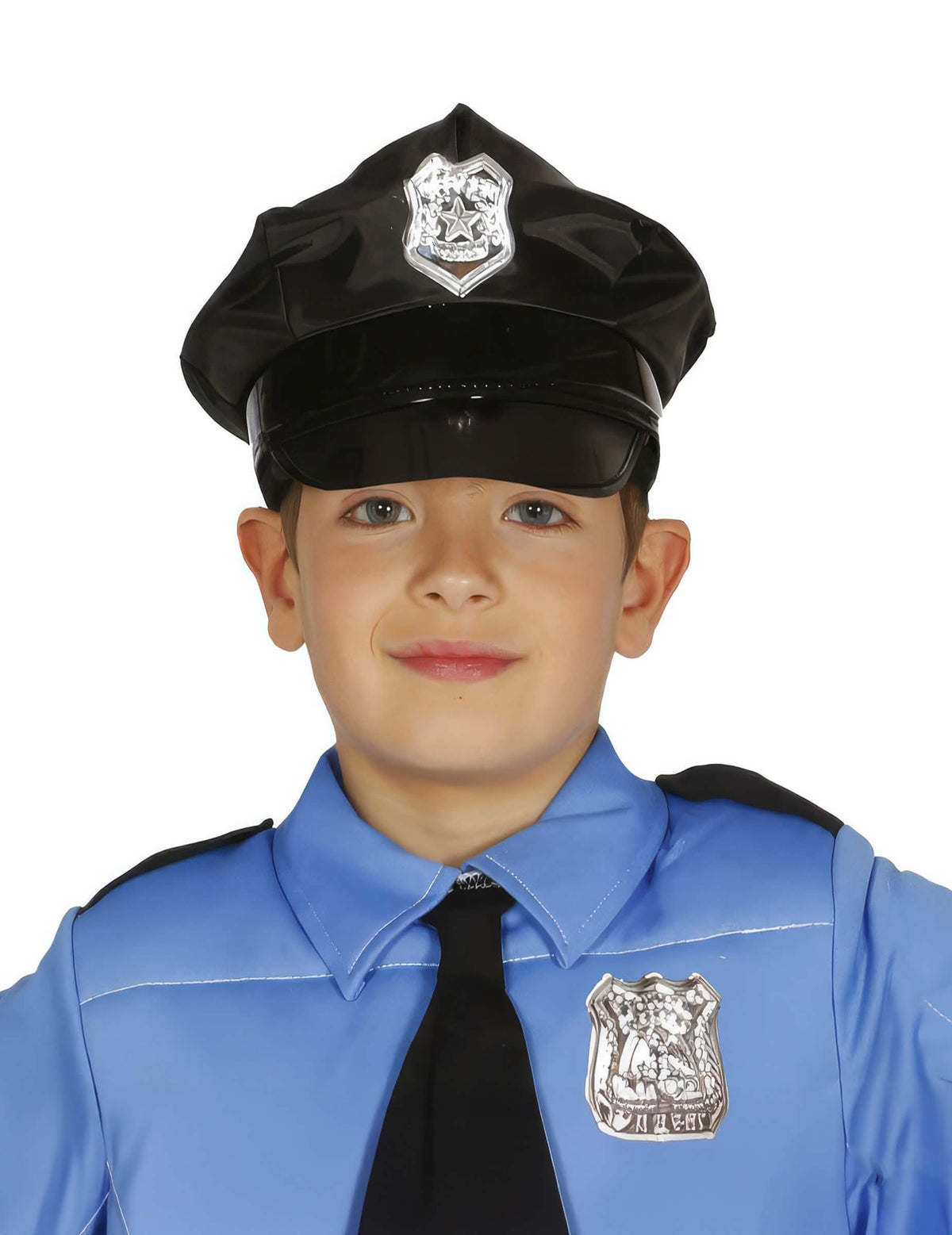 Zwarte politiepet voor kinderen met zilver / grijs insigne