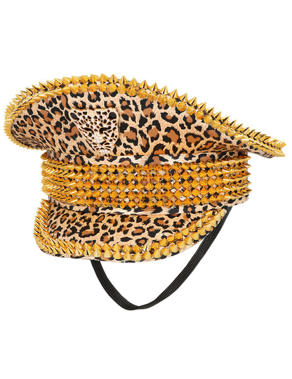 Casquette léopard pour adulte à imprimé animalier et clous dorés