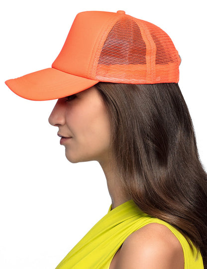 Vue de profil de la casquette orange fluo pour adulte