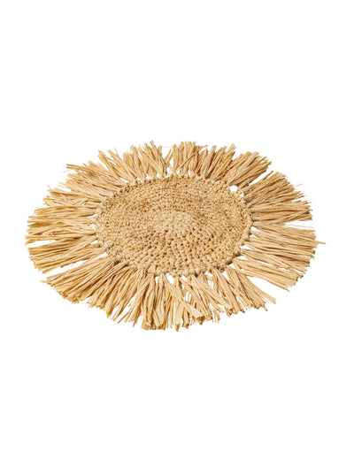Centre de table Bali raphia rond 36 cm à franges