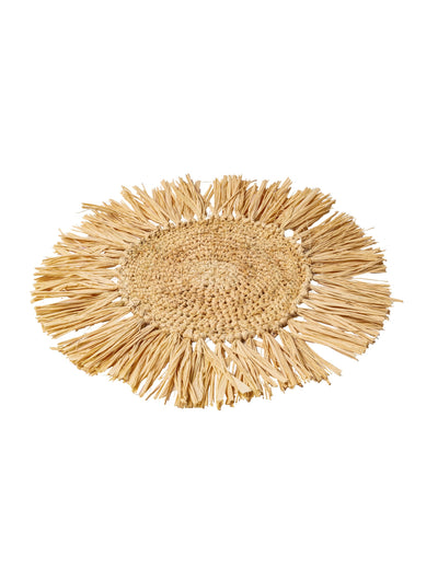 Bali Raffia Tafelstuk rond 36 cm met franjes
