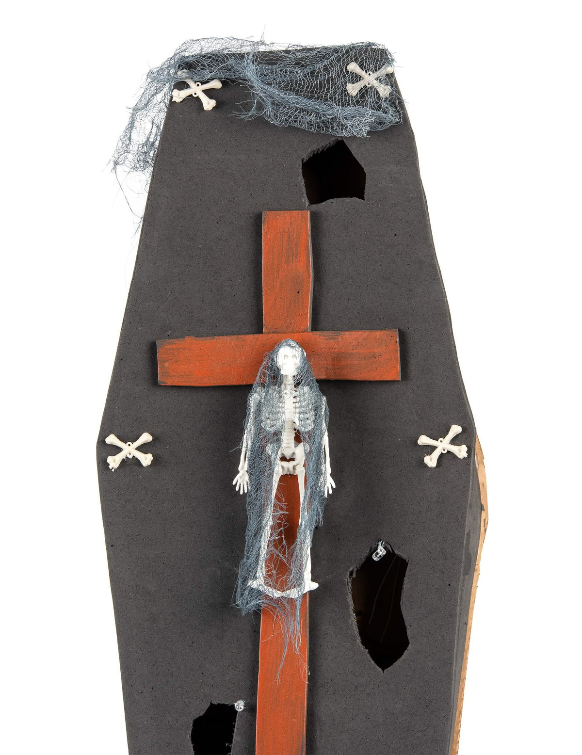 Gros plan sur le squelette et la croix du cercueil avec croix Halloween