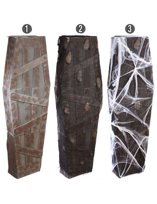 Cercueil Halloween pour décoration marron et noir avec toiles d'araignée