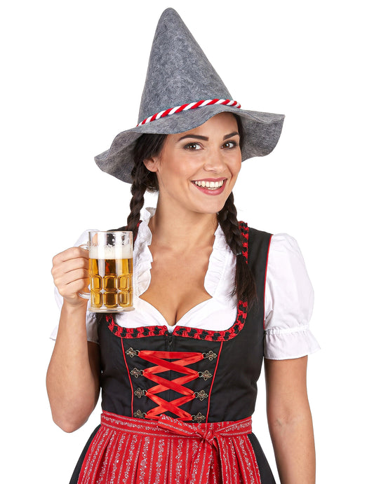 Chapeau bavarois adulte avec cordelette rouge et blanche