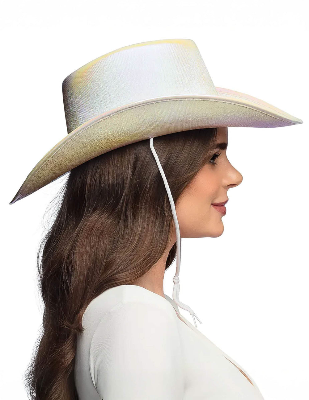 Vue de profil du chapeau de cowboy iridescent pour adulte