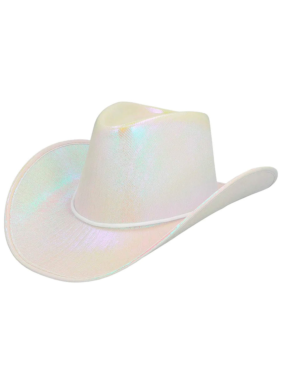 Vue de trois-quarts du chapeau de cowboy iridescent pour adulte
