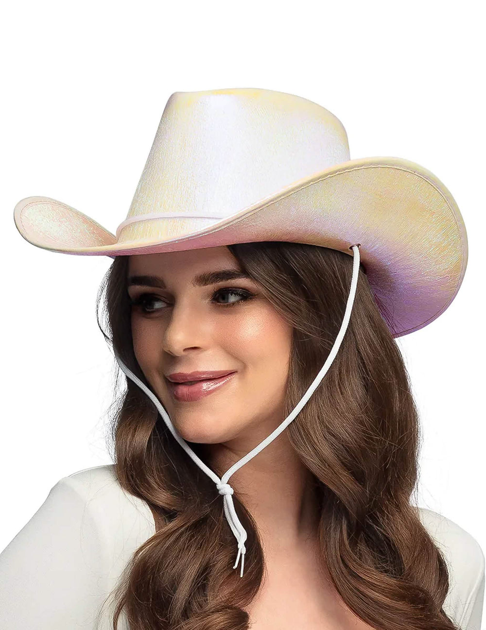 Chapeau de cowboy iridescent pour adulte blanc à reflets nacrés