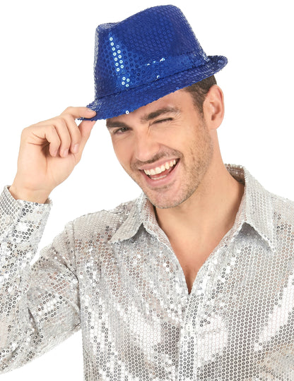 Chapeau borsalino à sequins bleu foncé adulte