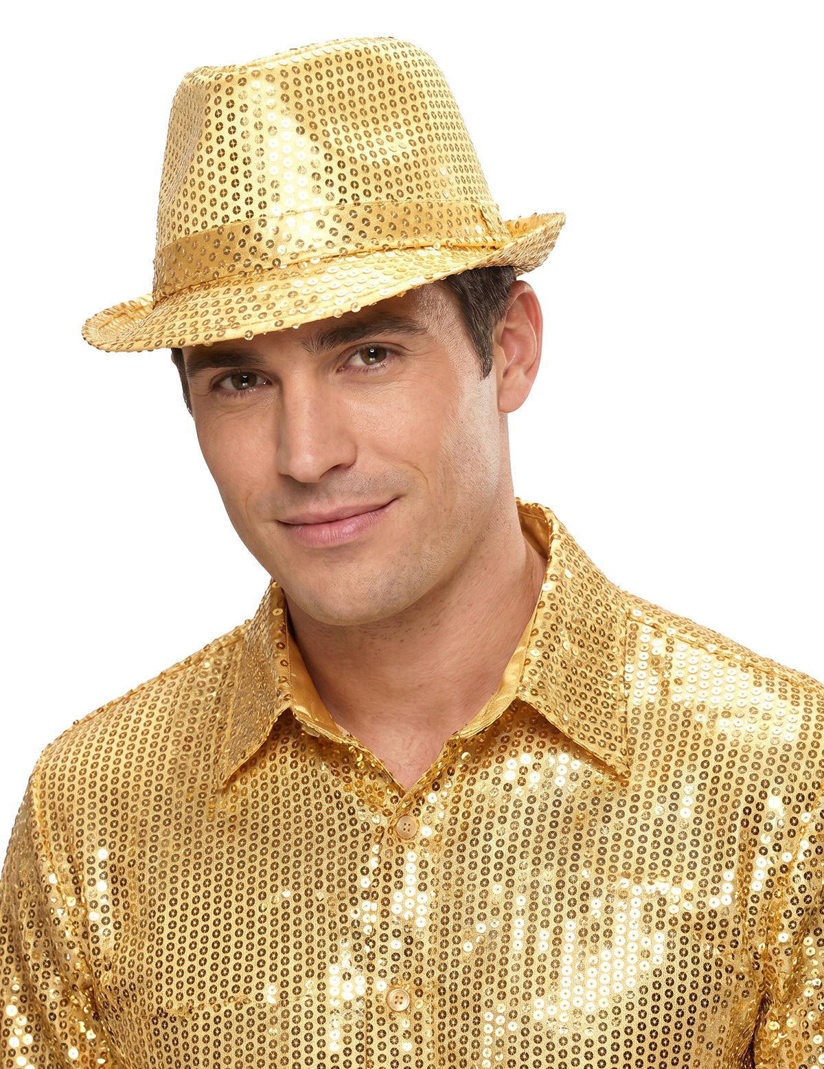 Chapeau borsalino à sequins doré adulte