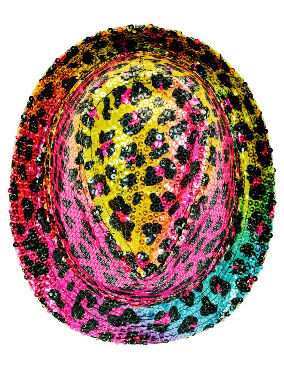 Vue de dessus du chapeau borsalino à sequins léopard
