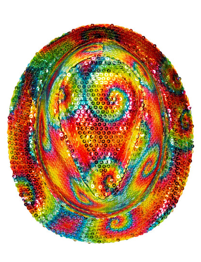 Vue de dessus du chapeau borsalino à sequins tie and dye