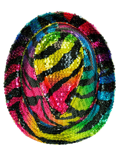 Vue de dessus du chapeau borsalino à sequins tigré