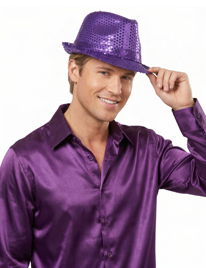 Paarse borsalino hoed met lovertjes