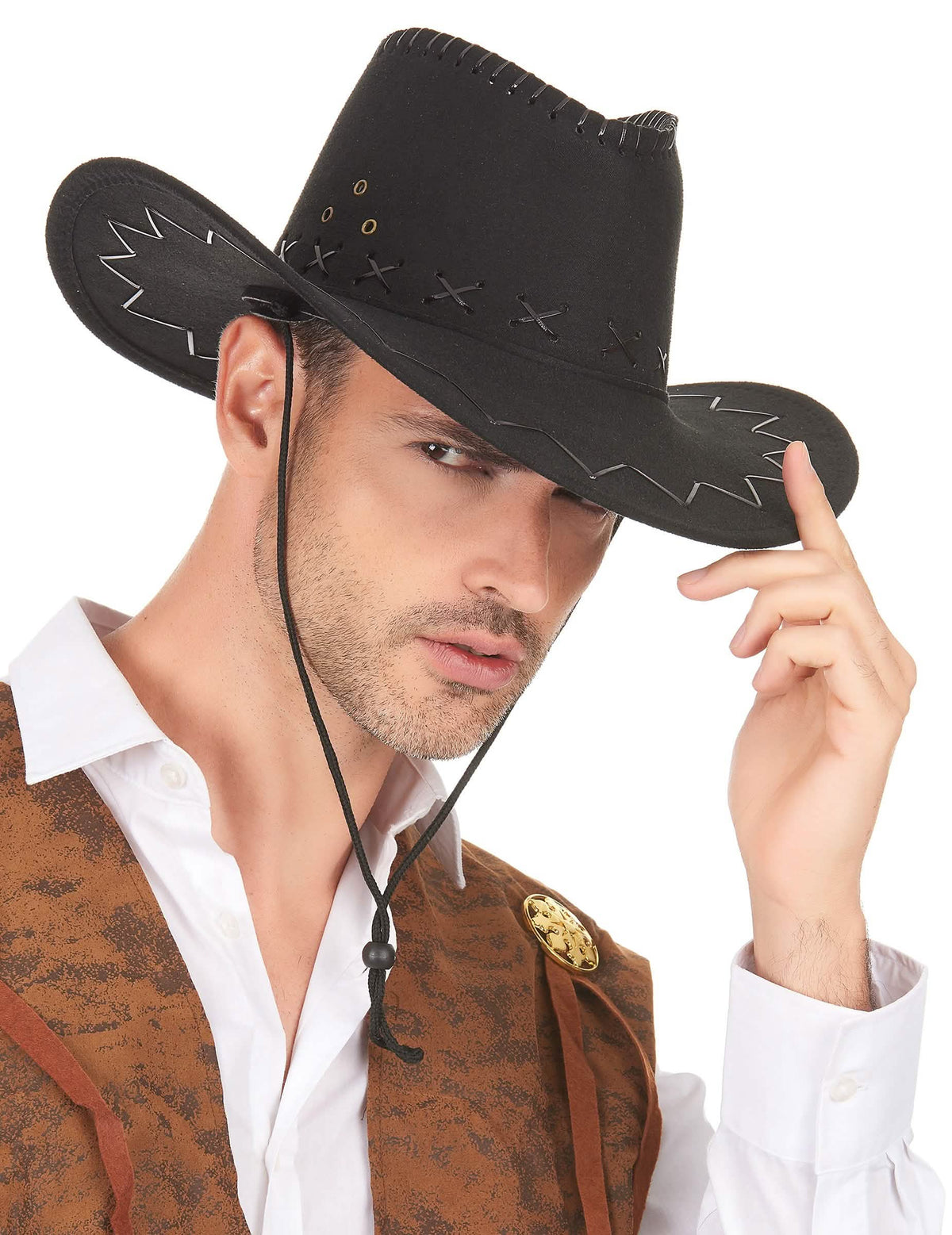 Chapeau de cowboy pour adulte noir en suédine