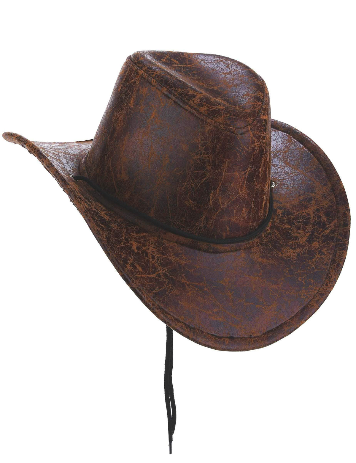 Vue de profil du chapeau de cowboy pour adulte marron imitation cuir