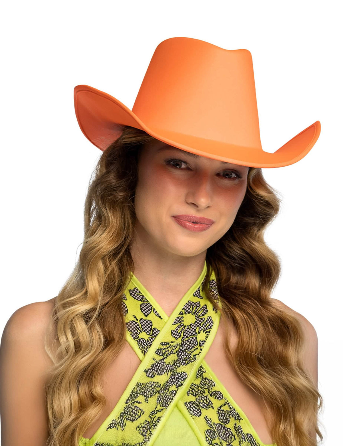 Chapeau de cowboy pour adulte orange fluo
