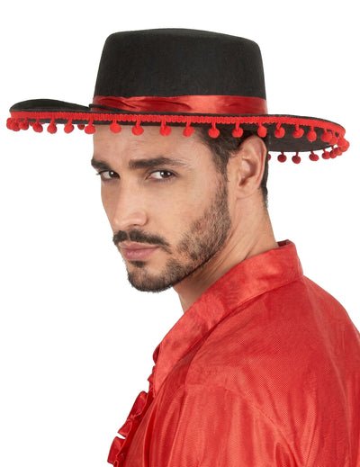 Chapeau espagnol noir et rouge