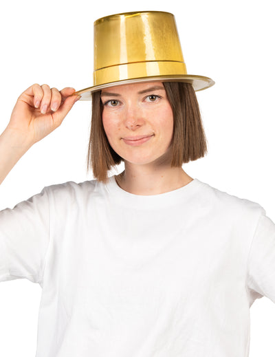 Chapeau haut de forme brillant pour adulte doré
