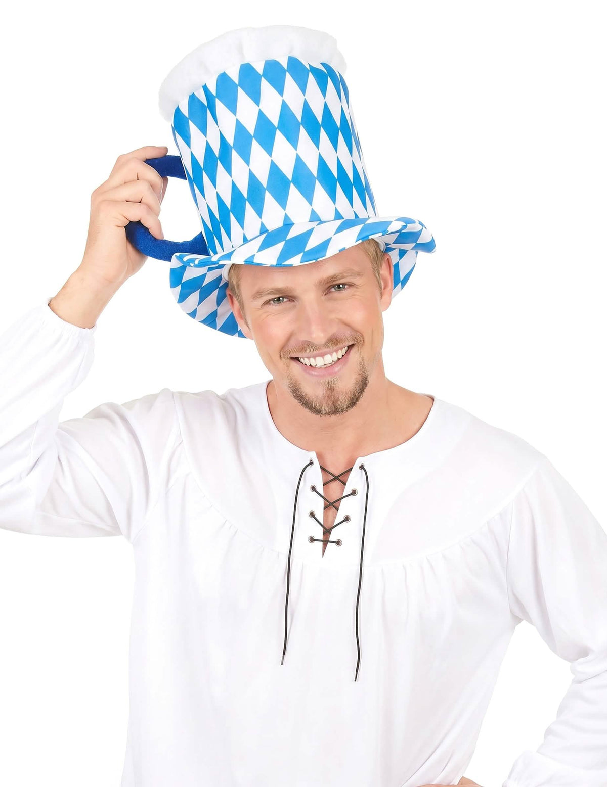 Chapeau pinte de bière en bleu et blanc adulte
