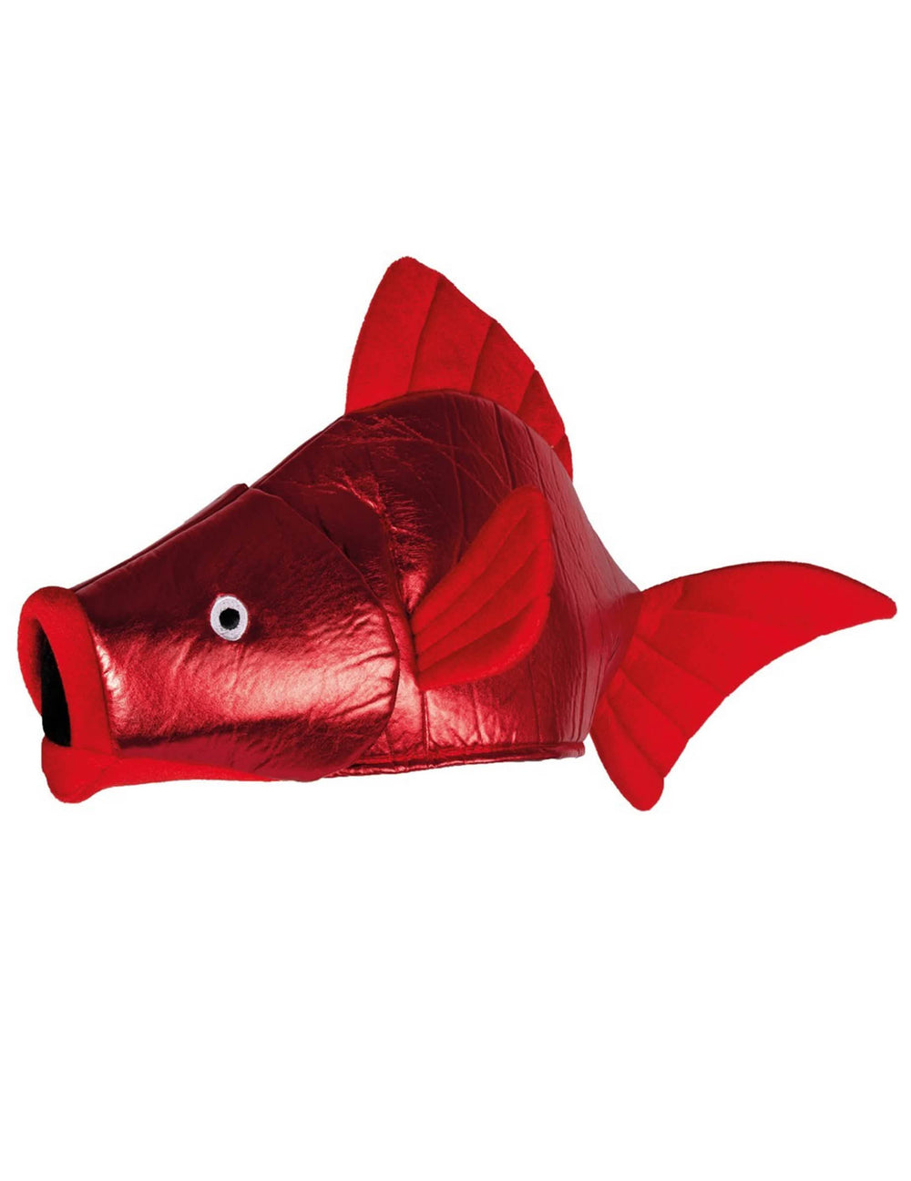 Vue de côté du chapeau poisson rouge