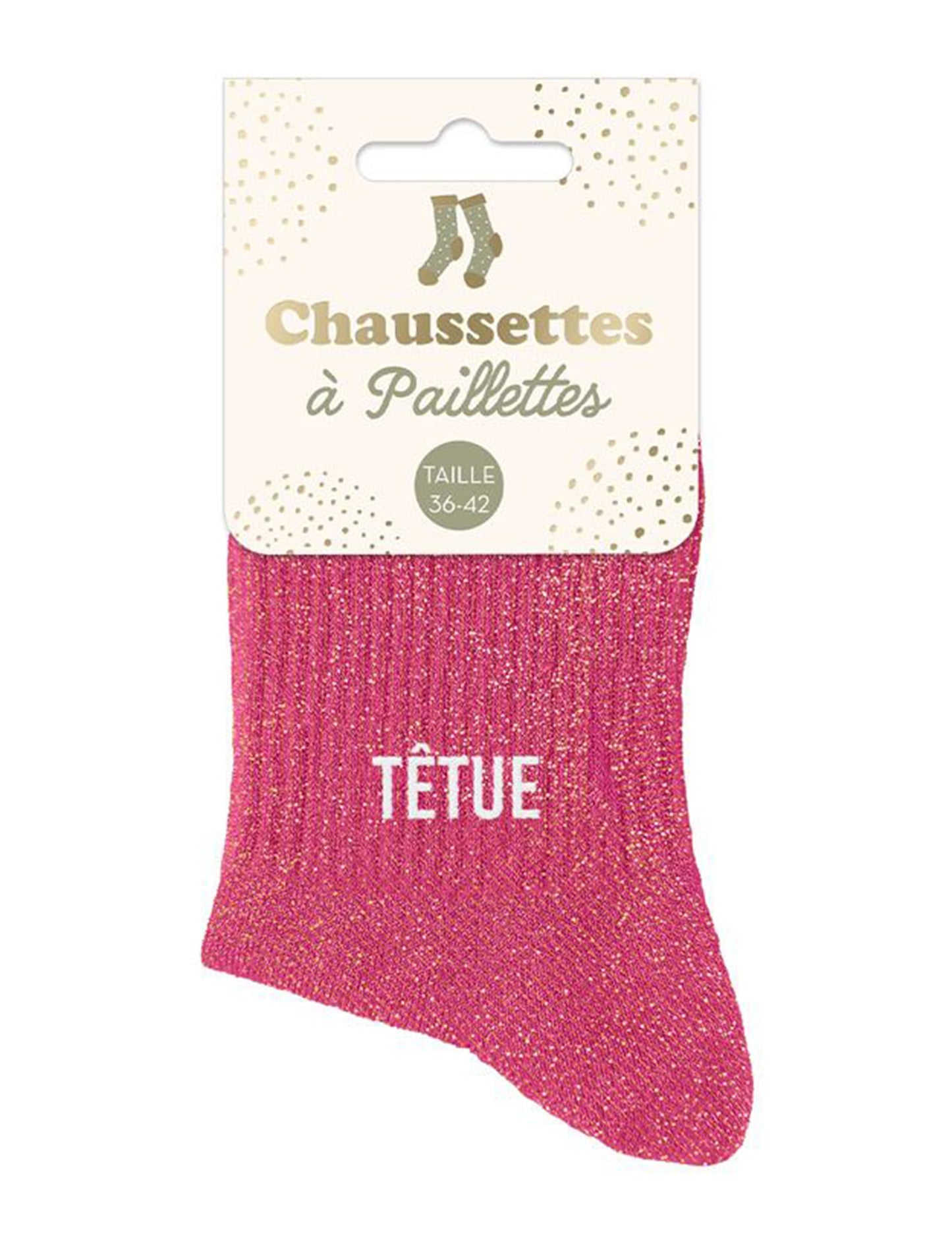 Vue de l'emballage des chaussettes à paillettes Têtue pour femme