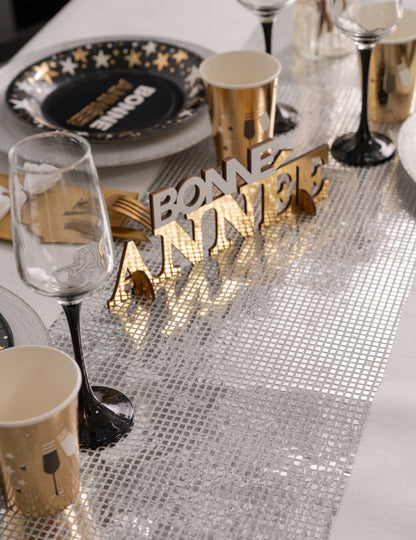 Chemin de table boule à facettes argent 27 cm x 2,5 m