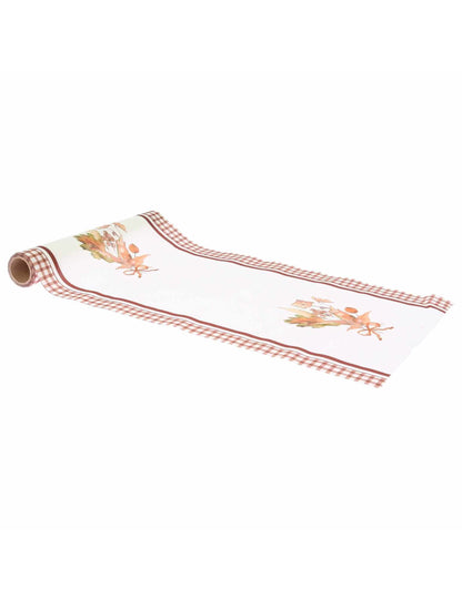 Chemin de table Bouquet d'automne en tissu crème et auburn 28 cm x 3 m