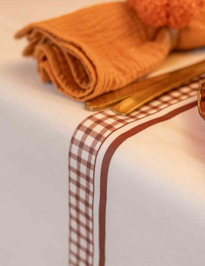 Chemin de table Bouquet d'automne en tissu crème et auburn 28 cm x 3 m