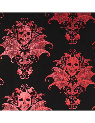 Chemin de table effet velours noir motif crânes baroques bordeaux 3 m