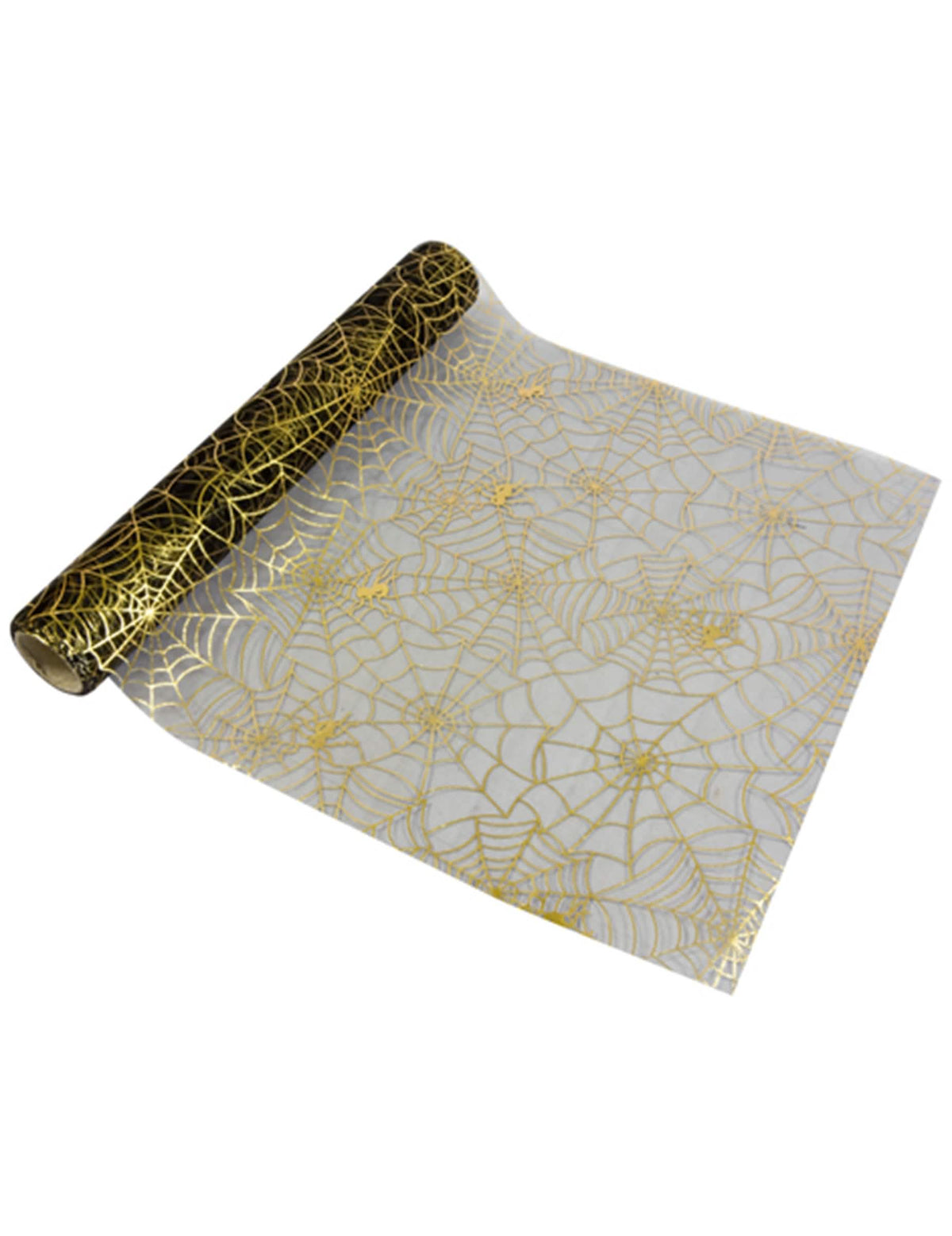 Tafelrunner van spinnenweb voor halloween, zwart en goud, chique van organza