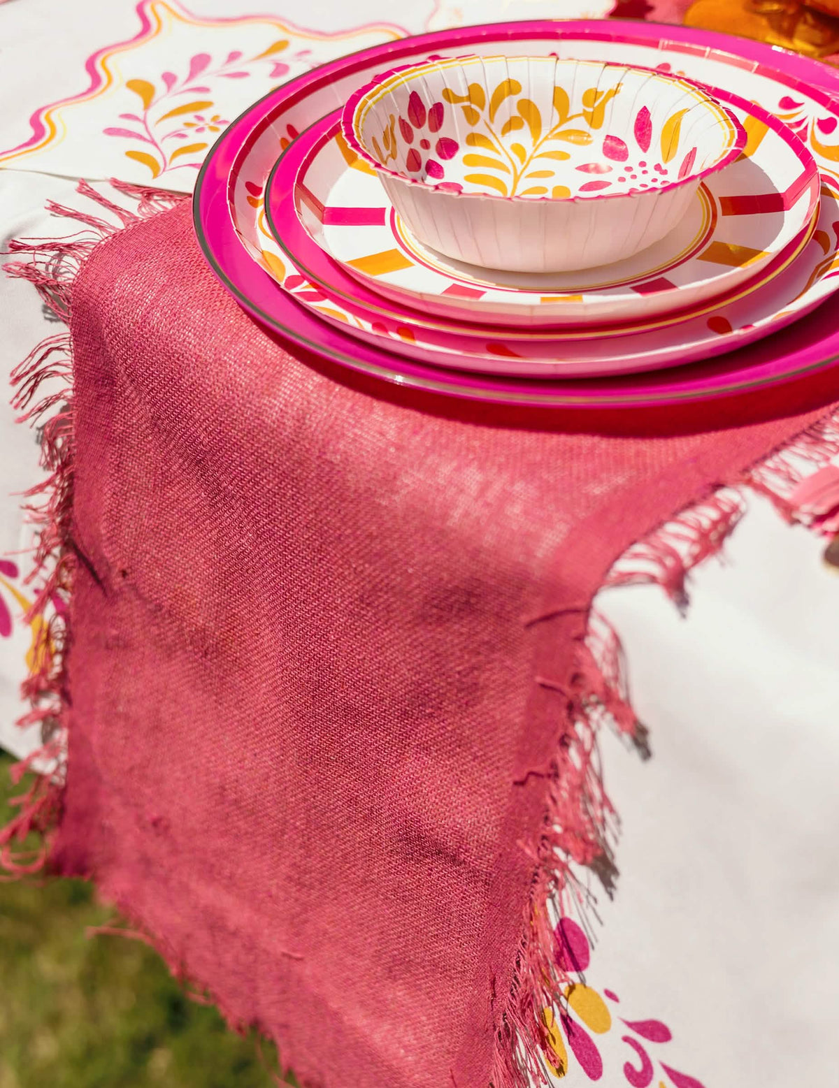 Chemin de table en toile rose 30 cm x 3 m
