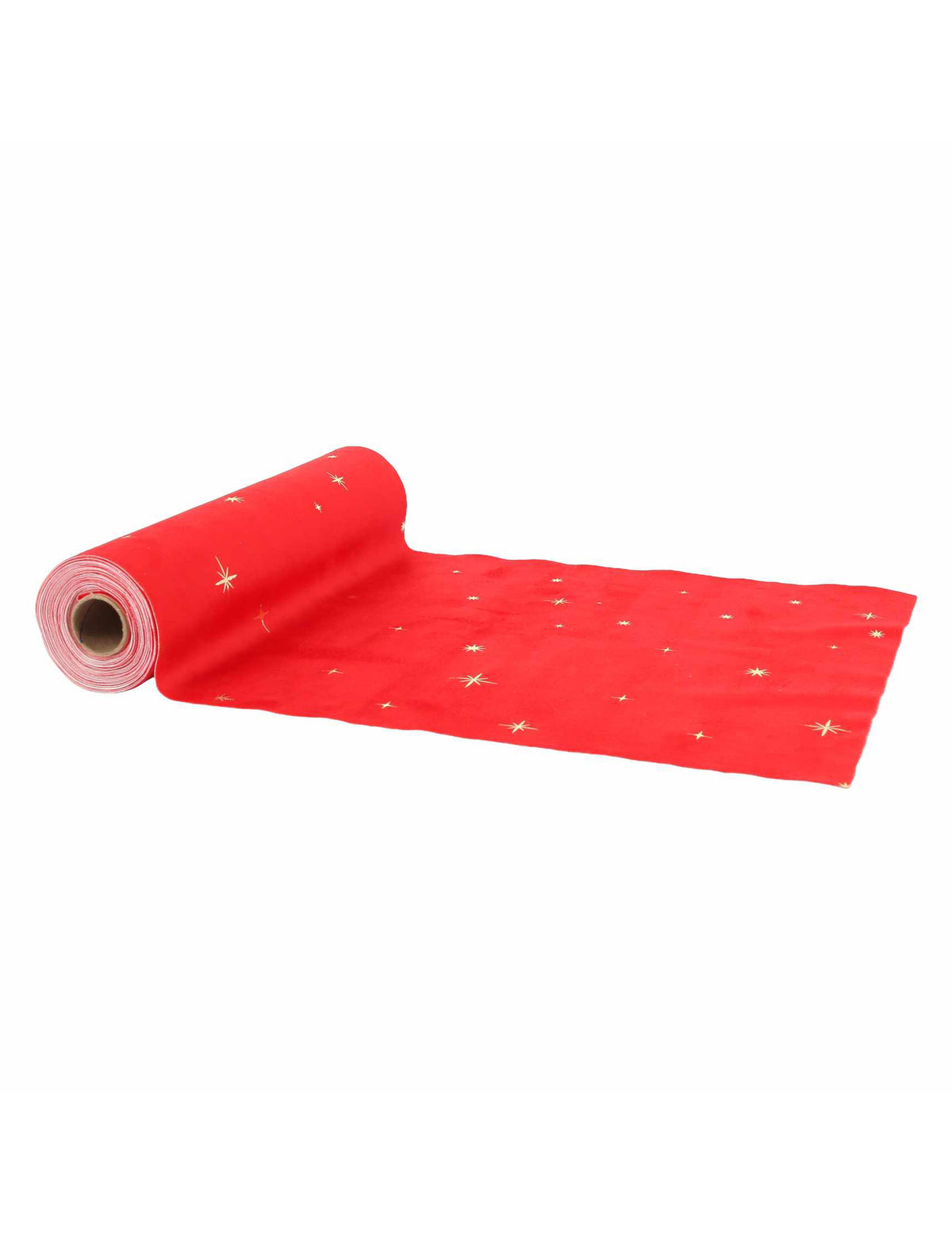 Tafelloper sterren rood fluweel en goud 28 cm x 3 m
