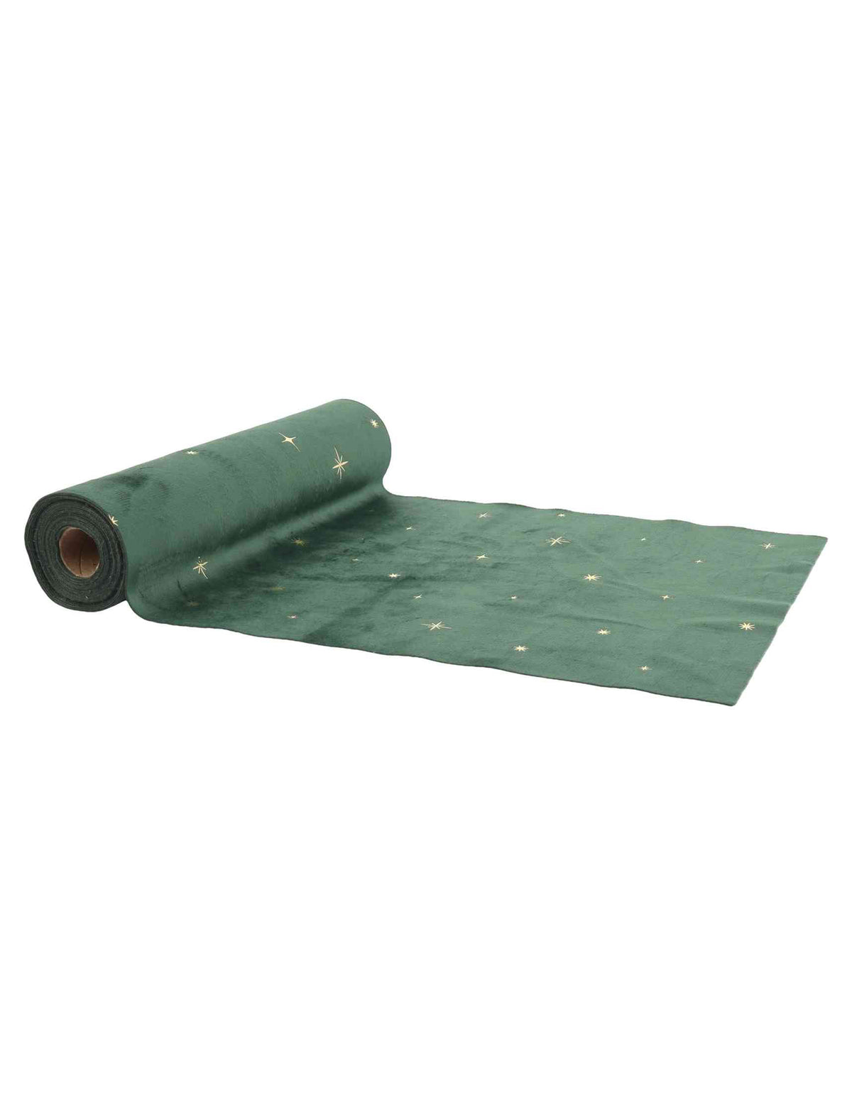 Tafelloper sterren fluweel Brits groen en goud 28 cm x 3 m