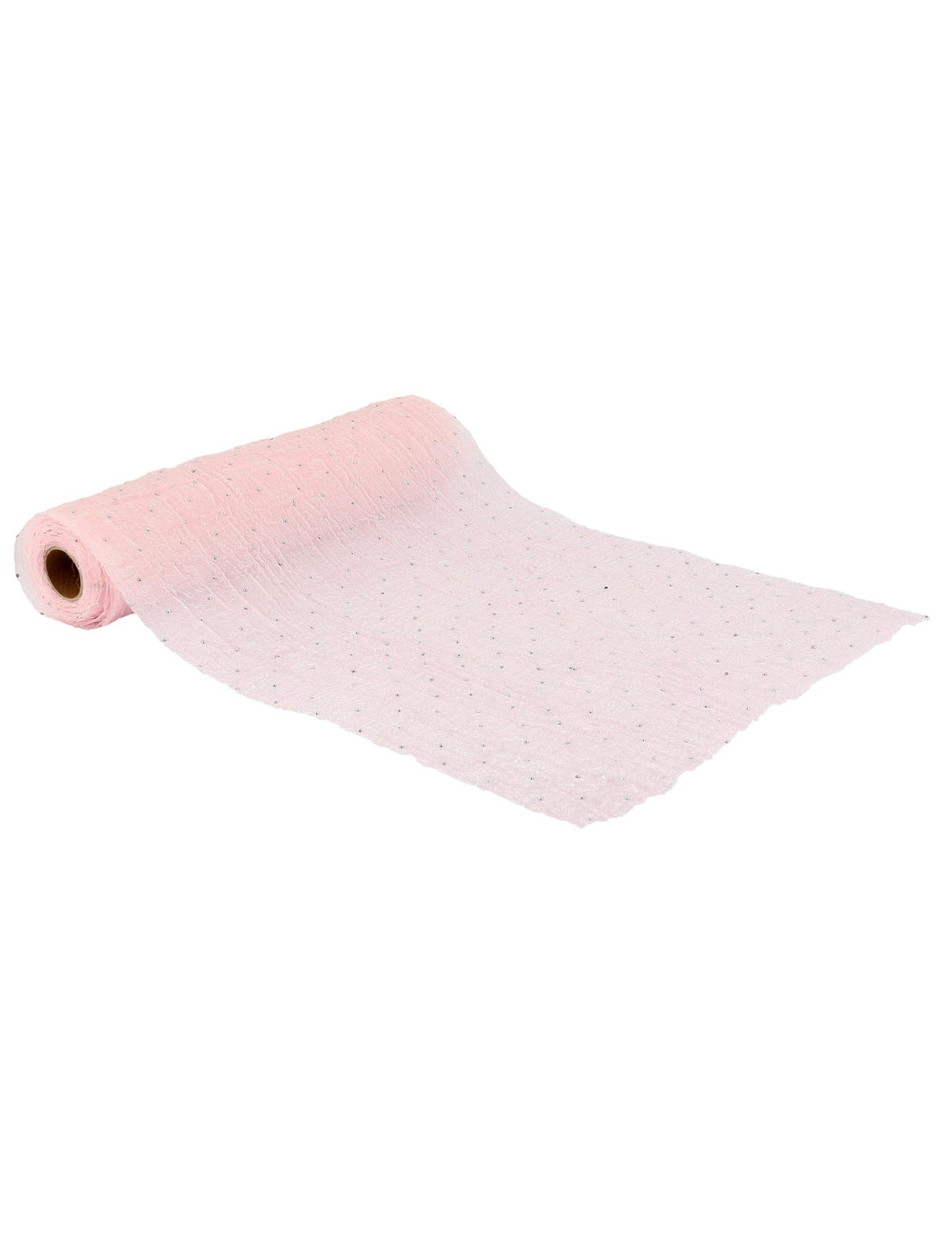 Chemin de table froissé scintillant pour décoration rose et strass argent effet gaufré
