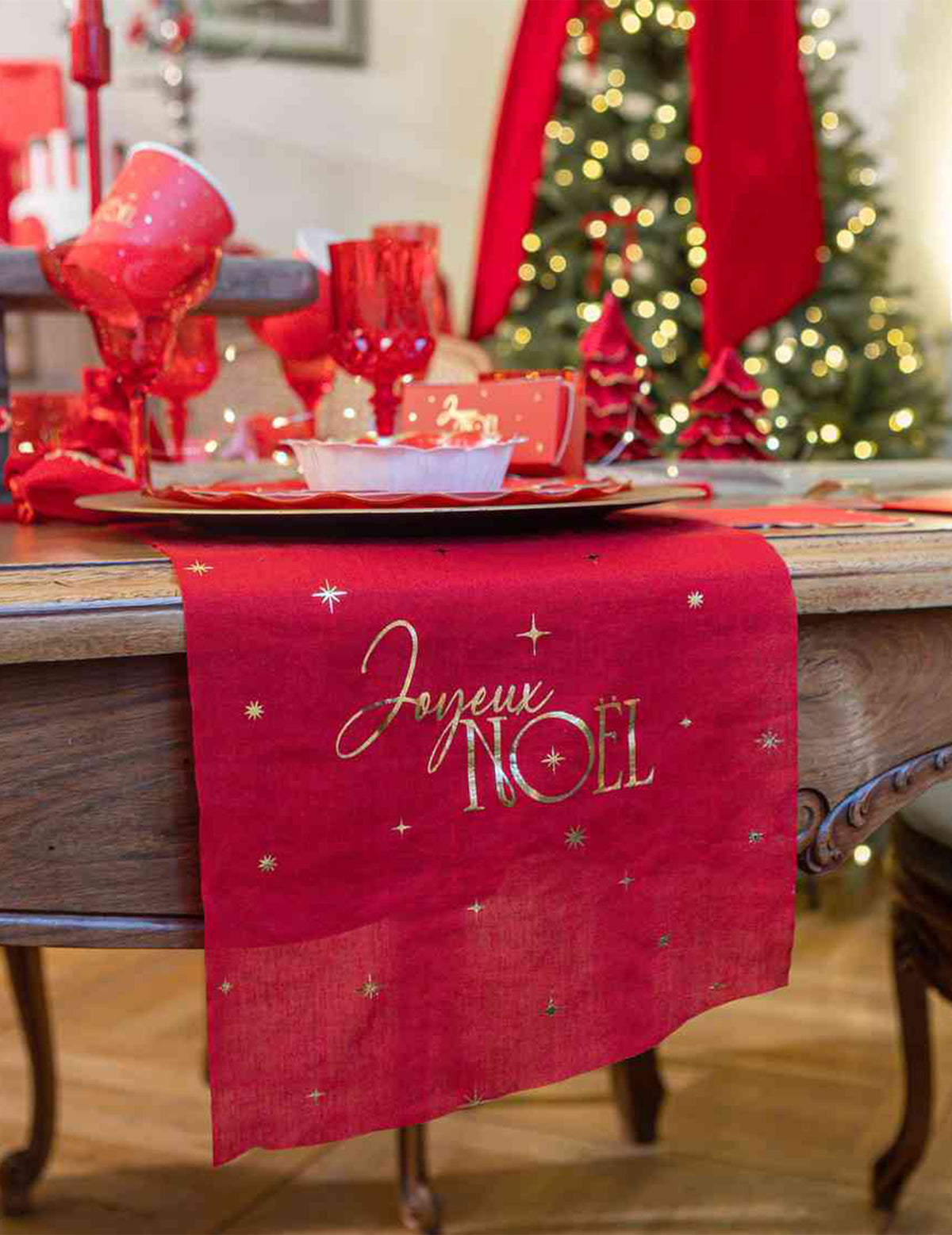 Tafelloper Vrolijk Kerstfeest tijdloos rood en goud 28 cm x 3 m