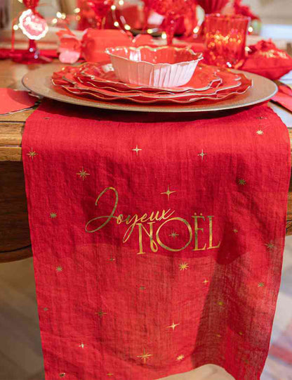 Tafelloper Vrolijk Kerstfeest tijdloos rood en goud 28 cm x 3 m