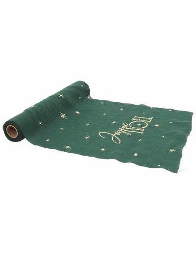 Chemin de table Joyeux Noël intemporel vert anglais et or 28 cm x 3 m