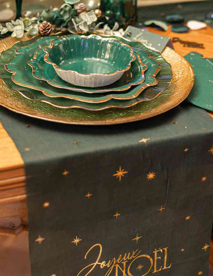 Tafelloper Vrolijk Kerstfeest tijdloos Brits groen en goud 28 cm x 3 m